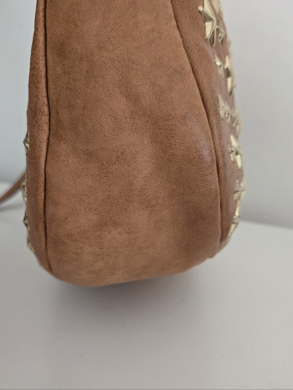 Authentic JIMMY CHOO Sky Star Studded Camel Leather Hobo Sloutch Satchel - Picture 7 of 16
